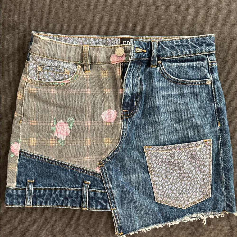 BDG Denim Skirt with Floral Accents